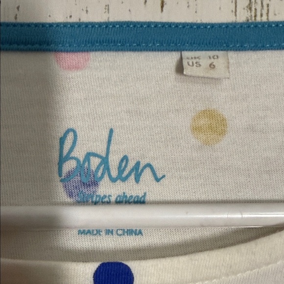Boden White & Pink Striped Multicolor Dot Long Sleeve T-Shirt Regular Size 6 - Picture 2 of 3